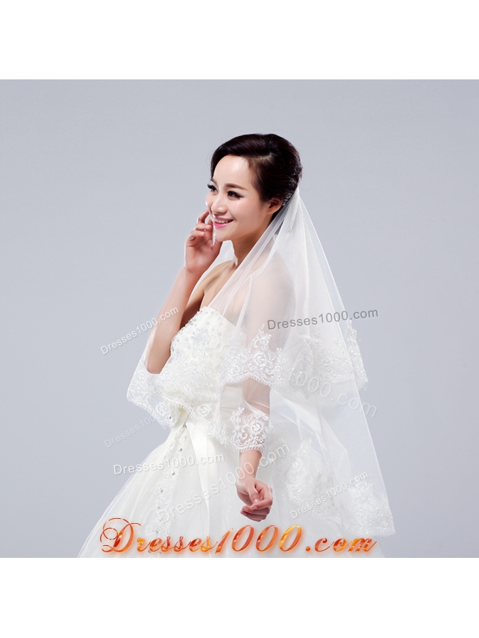 Two-Tier Lace Edge Wedding Veils with Angle Cut
