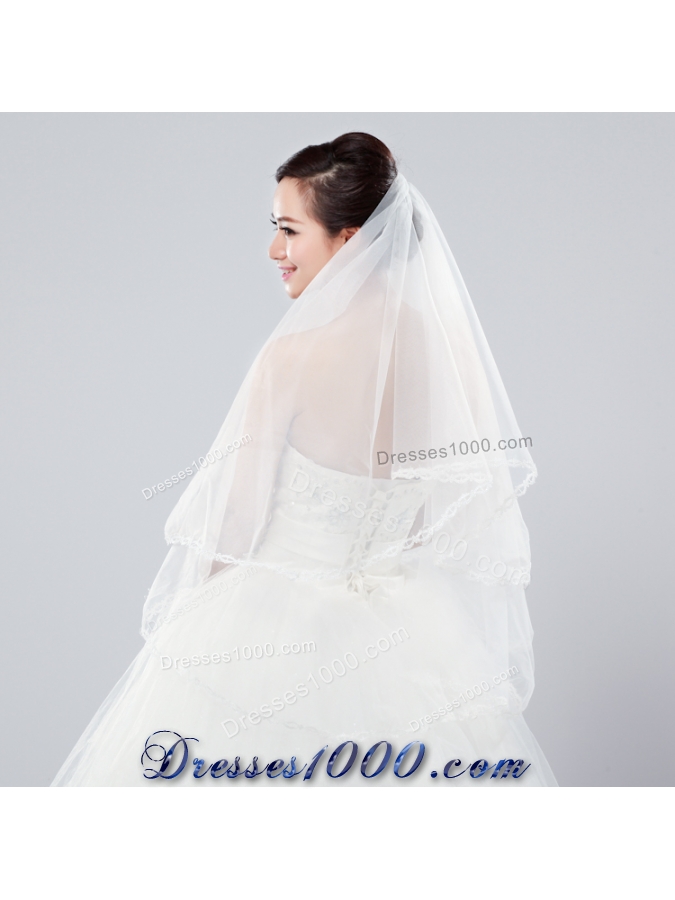 Two-Tier Tulle Bridal Veils with Ribbon Edge