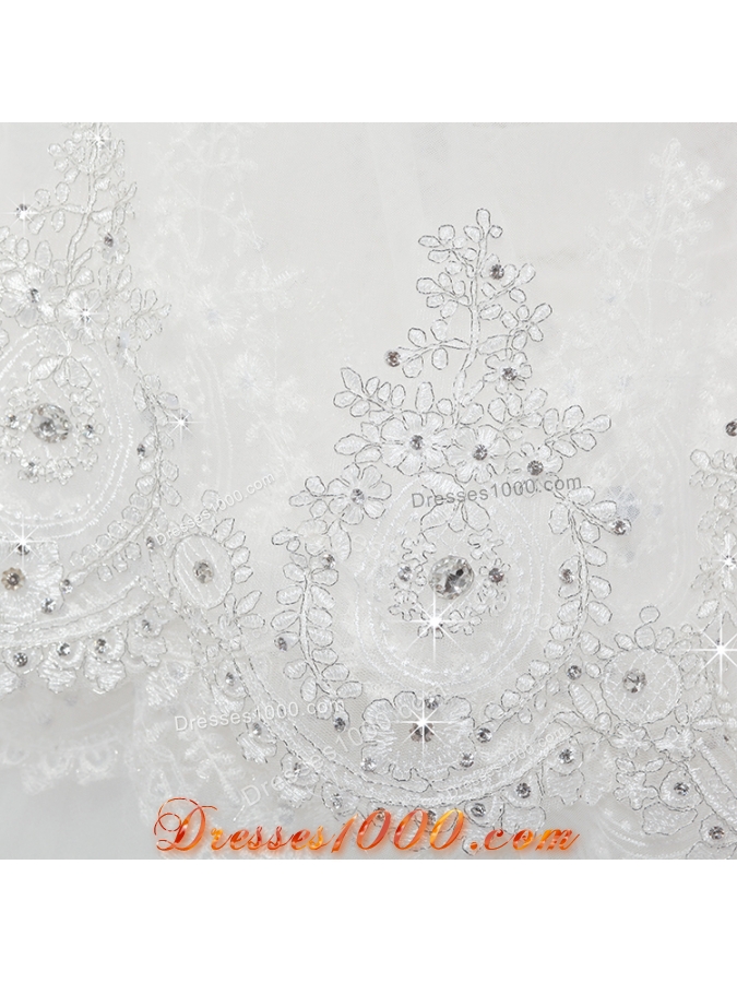 2014 Cheap Two-Tier White Fingertip Veil with Lace Edge