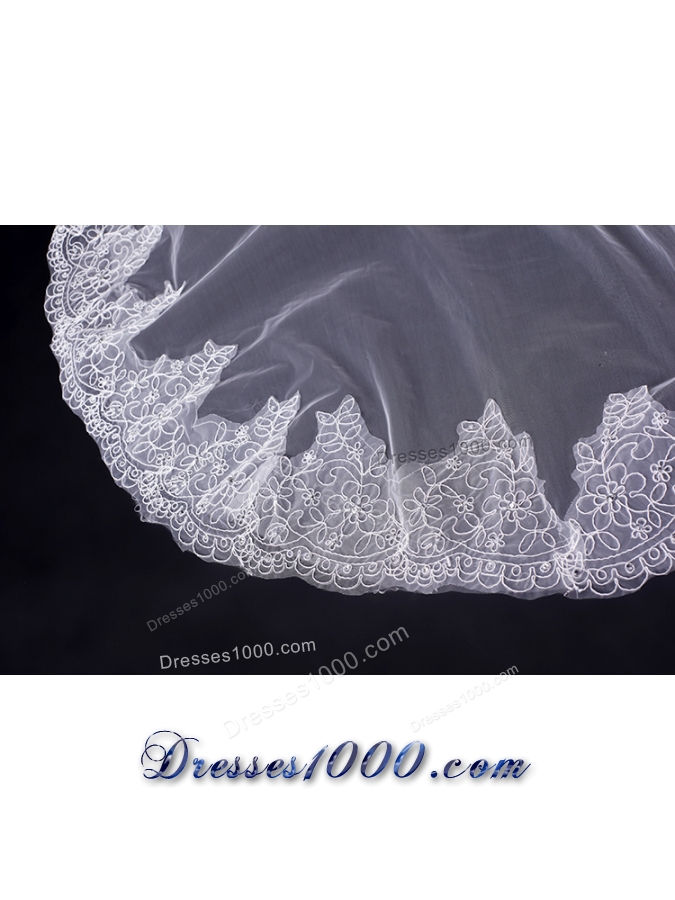 2014 One-Tier Tulle Lace Drop Veil Edge Bridal Veils