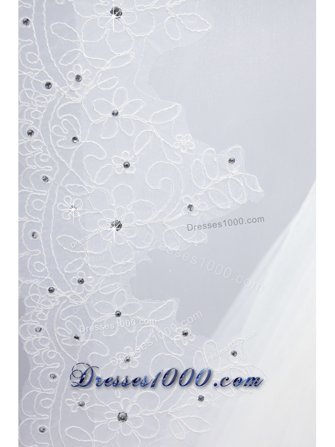 2014 One-Tier Tulle Lace Drop Veil Edge Bridal Veils