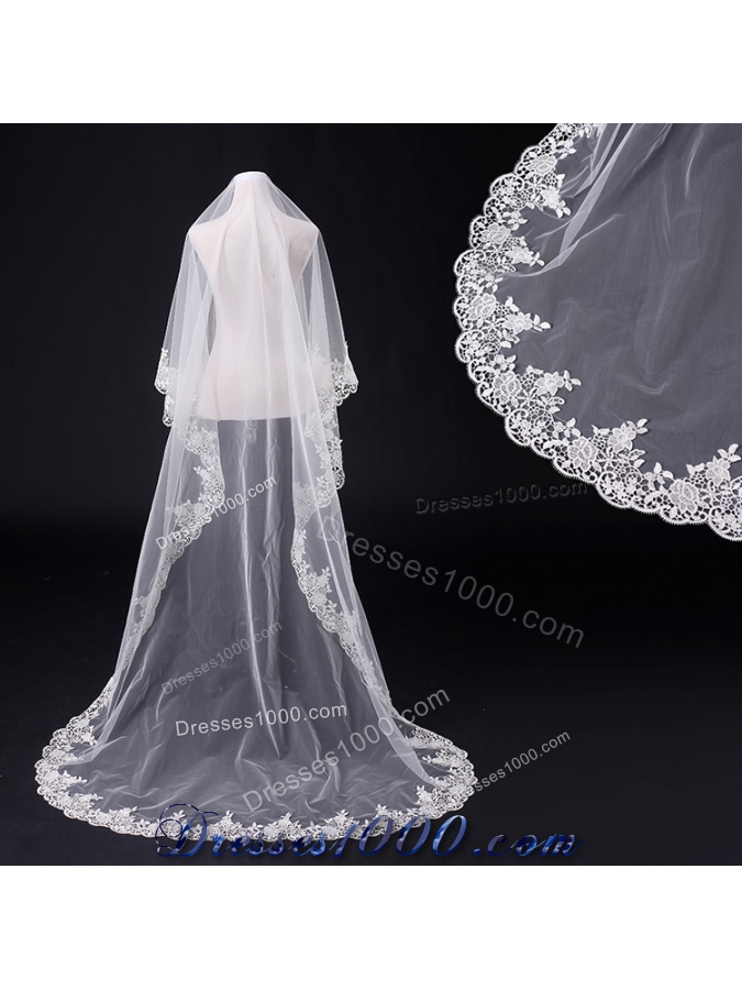 2014 One-Tier Tulle Wedding Veils with Scalloped Edge