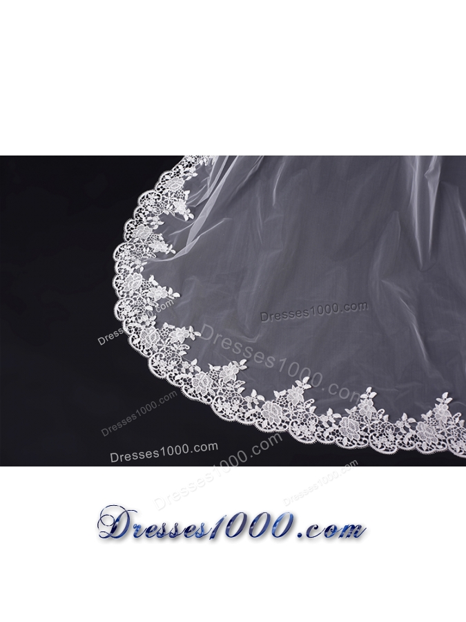 2014 One-Tier Tulle Wedding Veils with Scalloped Edge