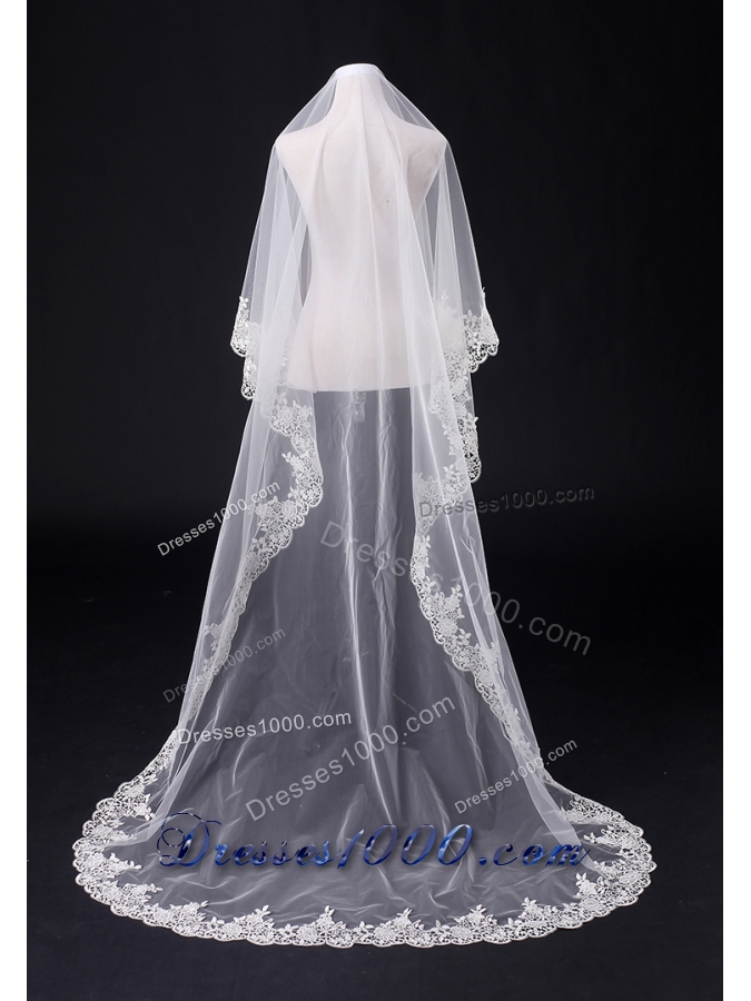 2014 One-Tier Tulle Wedding Veils with Scalloped Edge