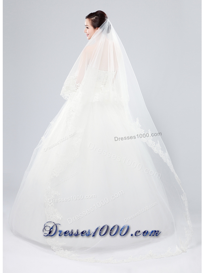 2014 One-Tier Tulle Wedding Veils with Scalloped Edge