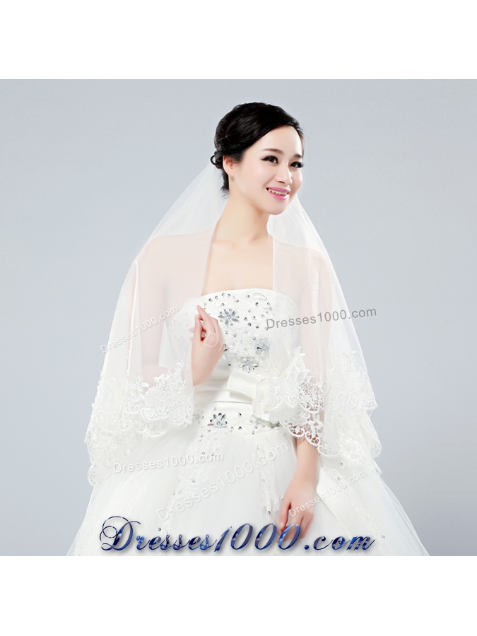 2014 One-Tier Tulle Wedding Veils with Scalloped Edge