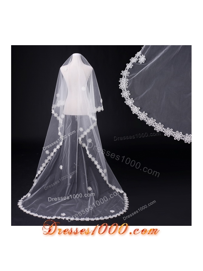 2014 Two-Tier Tulle Elbow Veils with Lace Edge