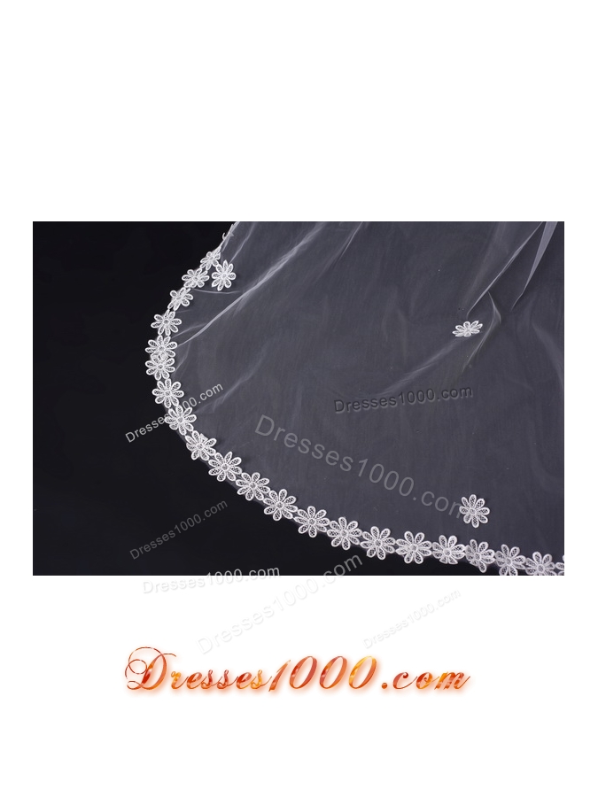 2014 Two-Tier Tulle Elbow Veils with Lace Edge