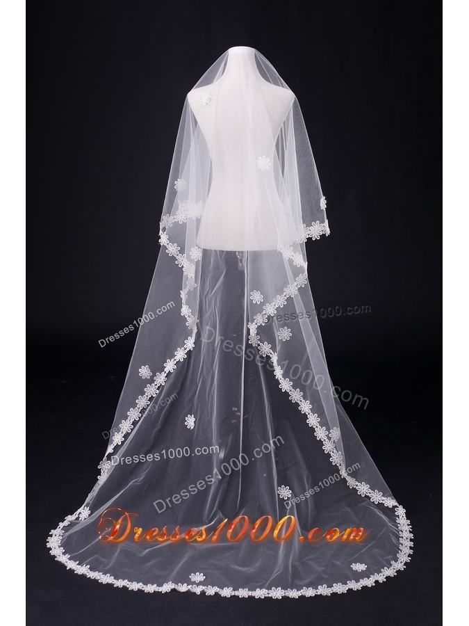 2014 Two-Tier Tulle Elbow Veils with Lace Edge