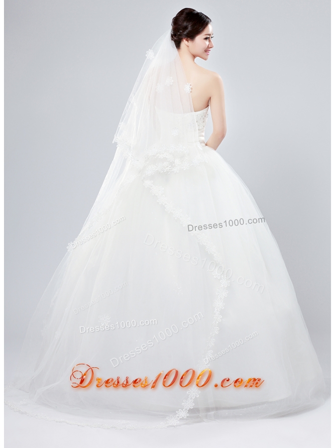 2014 Two-Tier Tulle Elbow Veils with Lace Edge