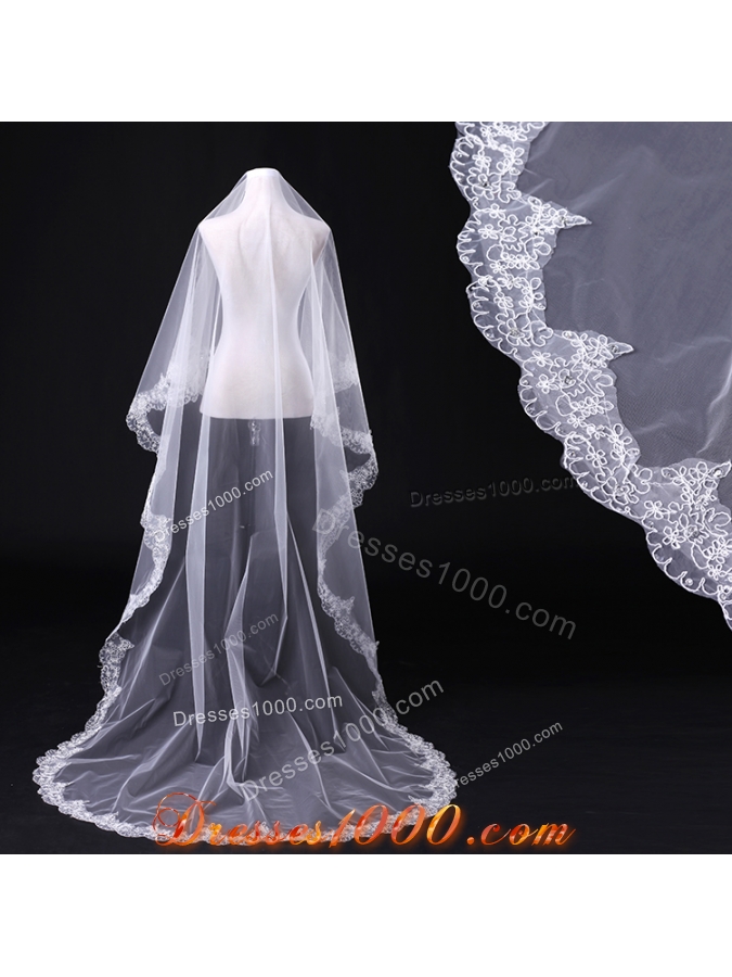 One-Tier Cut Edge White Classic Chapel Bridal Veils