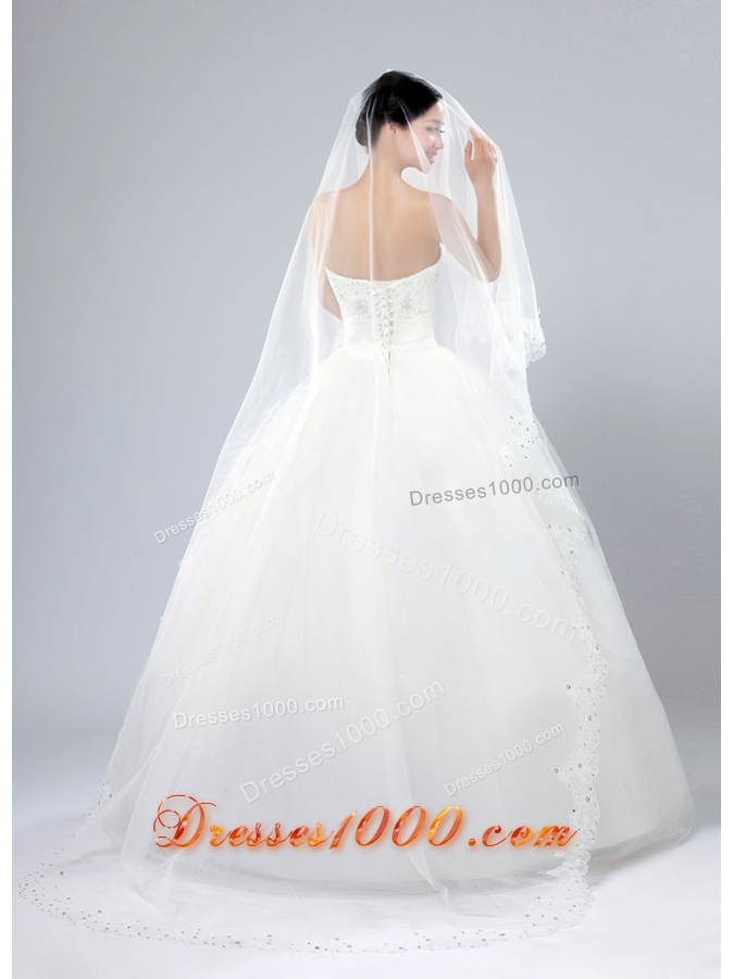 One-Tier Cut Edge White Classic Chapel Bridal Veils