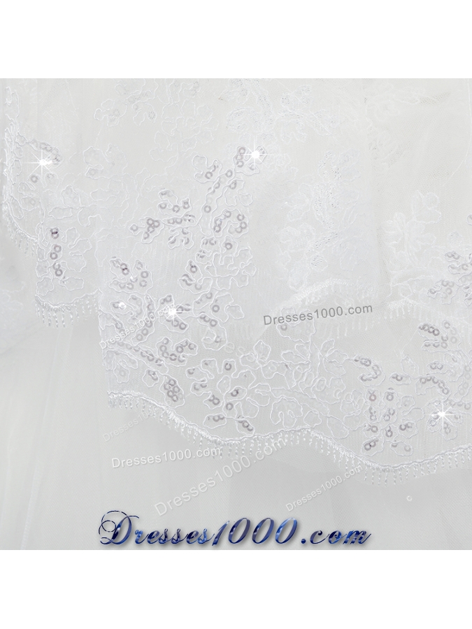 Two-Tier Tulle White Bridal Veils with Lace Edge