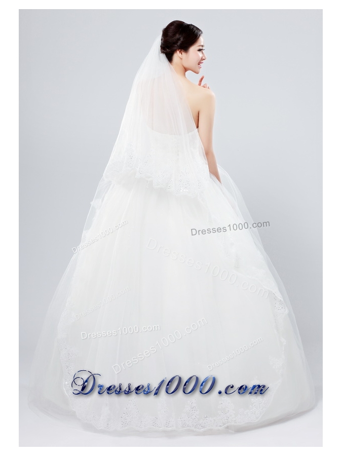 Two-Tier Tulle White Bridal Veils with Lace Edge