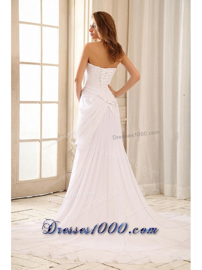 Beach Wedding Dress Sweetheart Appliques and Ruch Chiffon