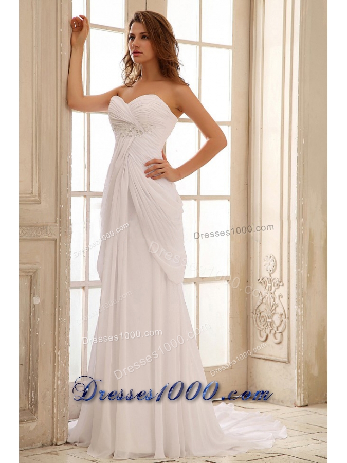 Beach Wedding Dress Sweetheart Appliques and Ruch Chiffon