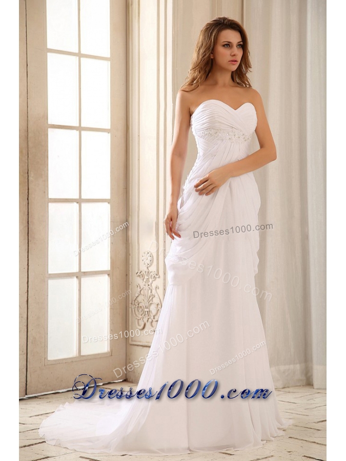 Beach Wedding Dress Sweetheart Appliques and Ruch Chiffon