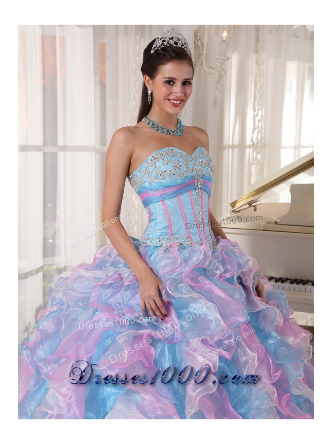 Multi-color Ball Gown Sweetheart Floor-length Organza Appliques Quinceanera Dress