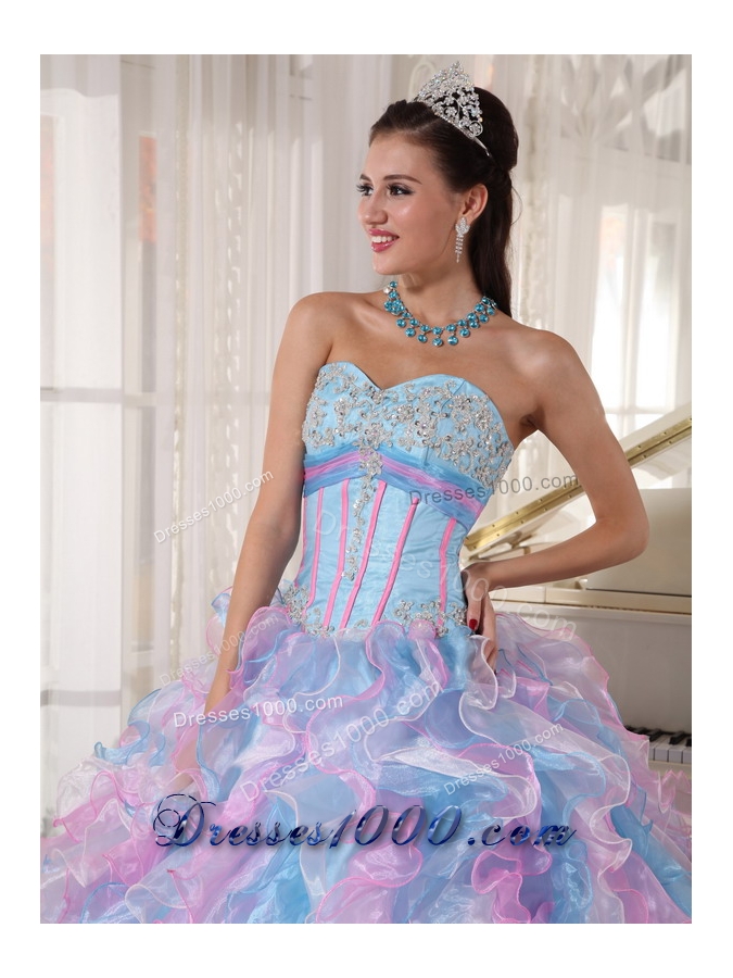 Multi-color Ball Gown Sweetheart Floor-length Organza Appliques Quinceanera Dress