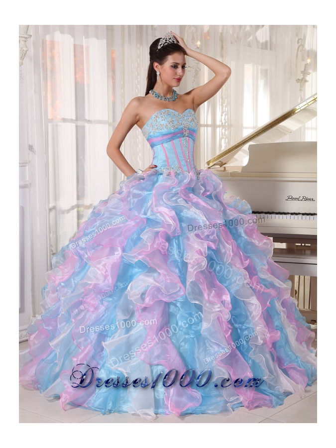 Multi-color Ball Gown Sweetheart Floor-length Organza Appliques Quinceanera Dress