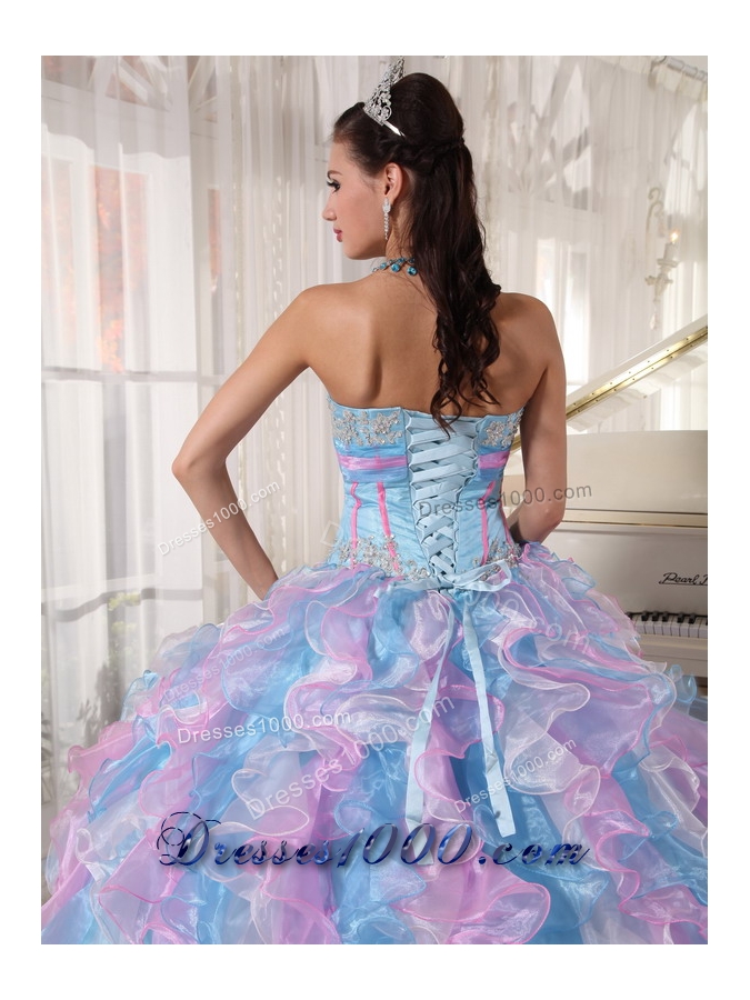 Multi-color Ball Gown Sweetheart Floor-length Organza Appliques Quinceanera Dress