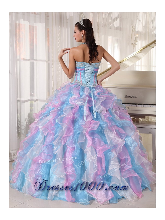 Multi-color Ball Gown Sweetheart Floor-length Organza Appliques Quinceanera Dress