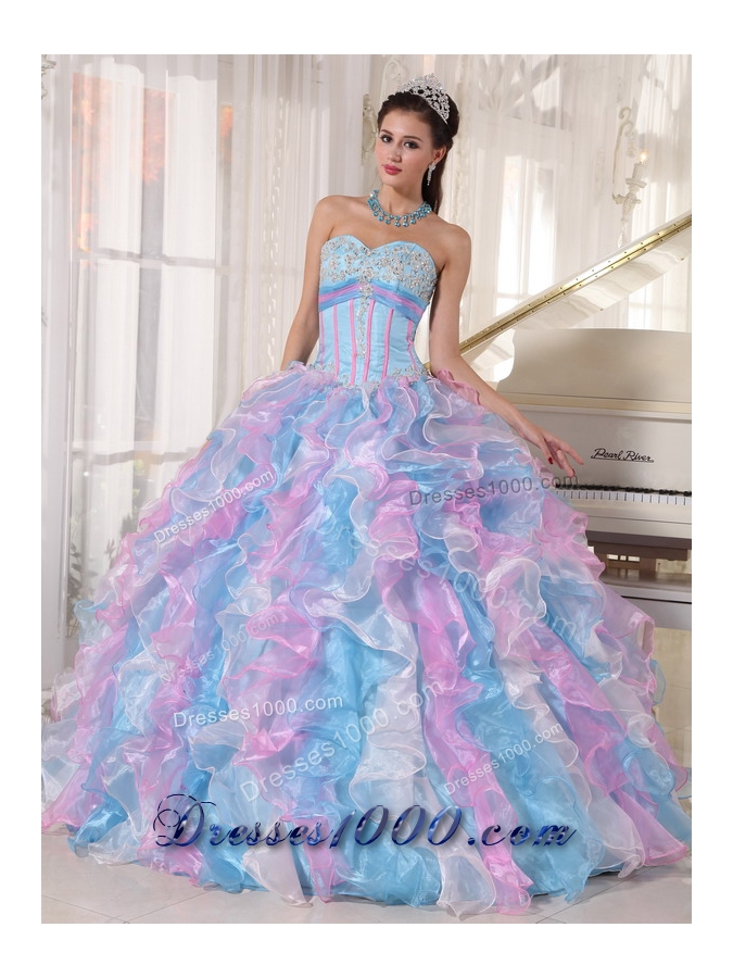 Multi-color Ball Gown Sweetheart Floor-length Organza Appliques Quinceanera Dress