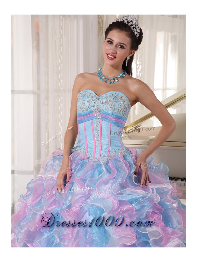 Multi-color Ball Gown Sweetheart Floor-length Organza Appliques Quinceanera Dress