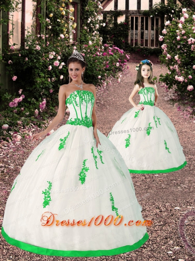2015 Spring Appliques Princesita Dress in White and Spring Green