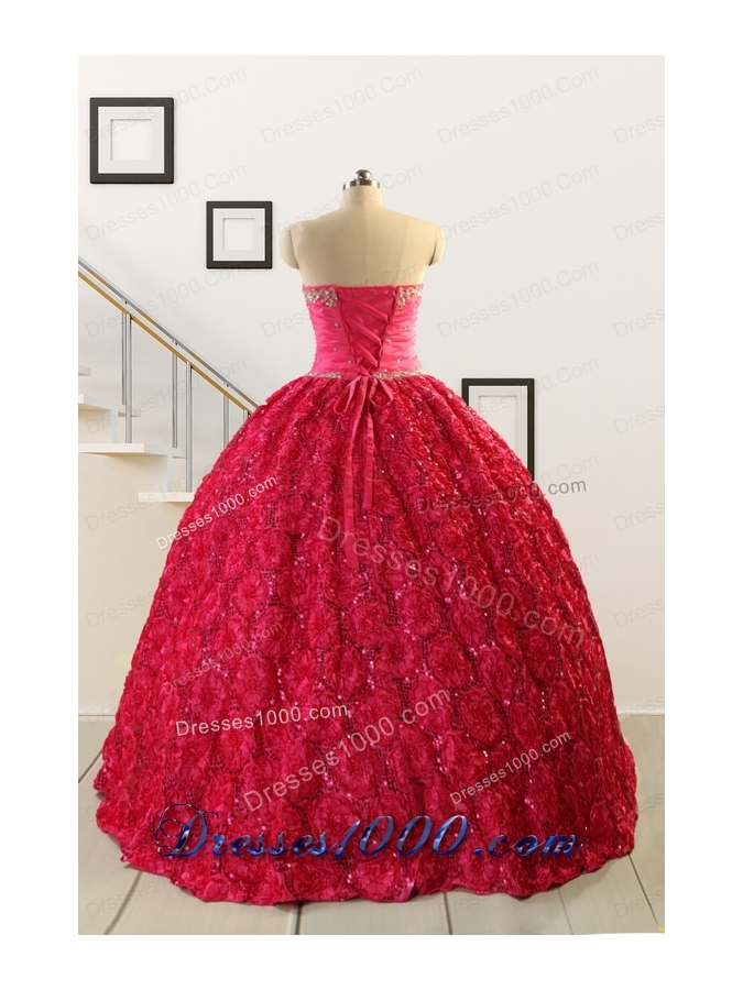 2015 Customize Special Fabric Beading Sweet 16 Dress in Coral Red
