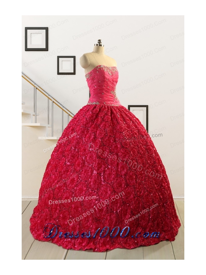 2015 Customize Special Fabric Beading Sweet 16 Dress in Coral Red