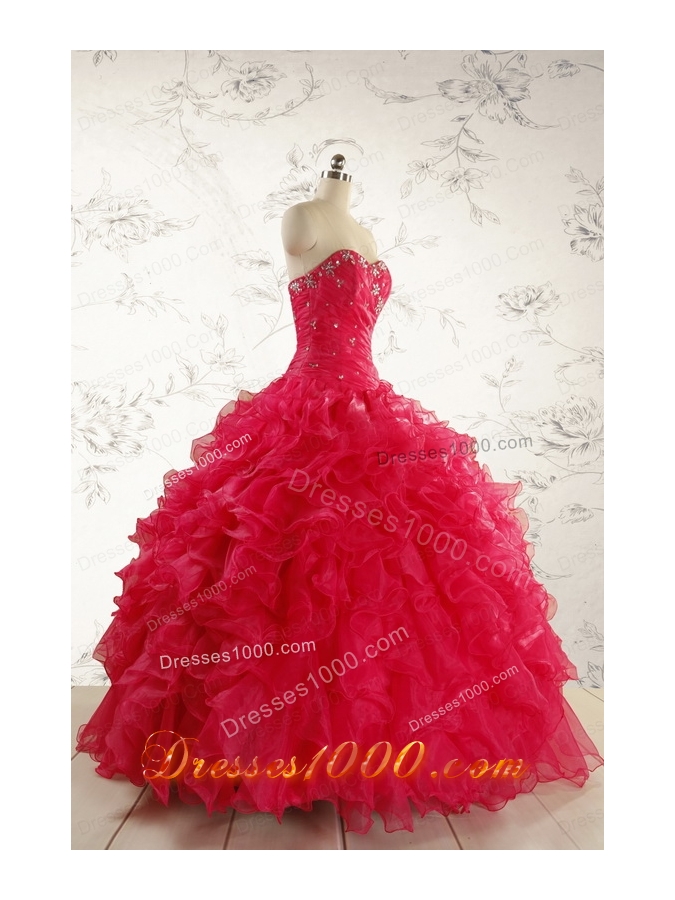 2015 Pretty Beading Red Quinceanera Dresses with Sweetheart
