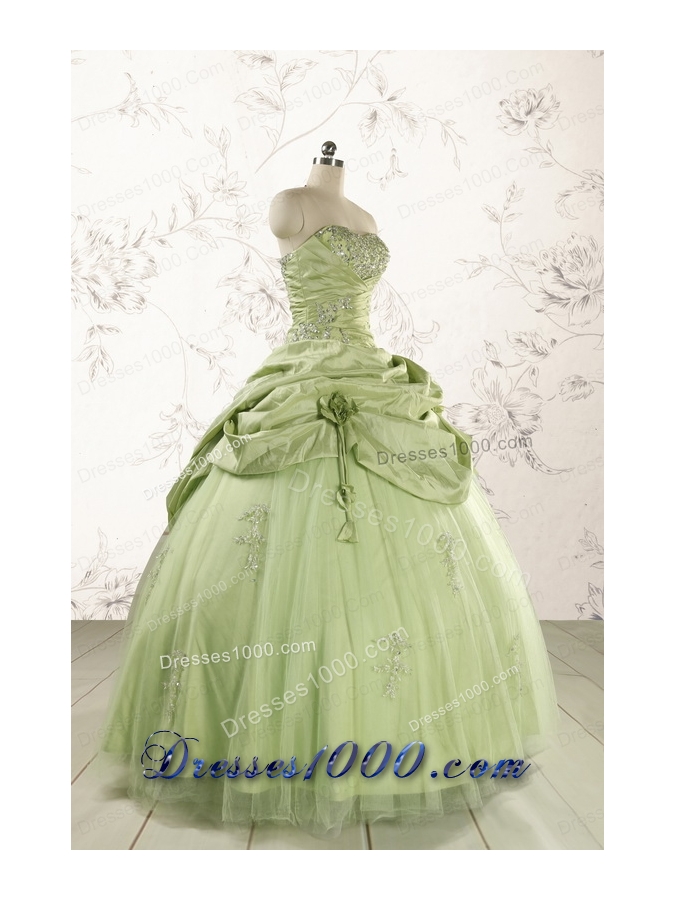 2015 Sweetheart Beading Quinceanera Dress in Yellow Green