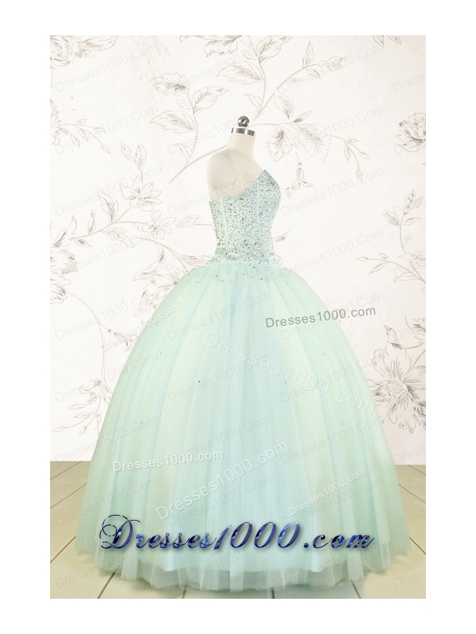 Cheap 2015 Light Blue Sweet 15 Dresses with Beading