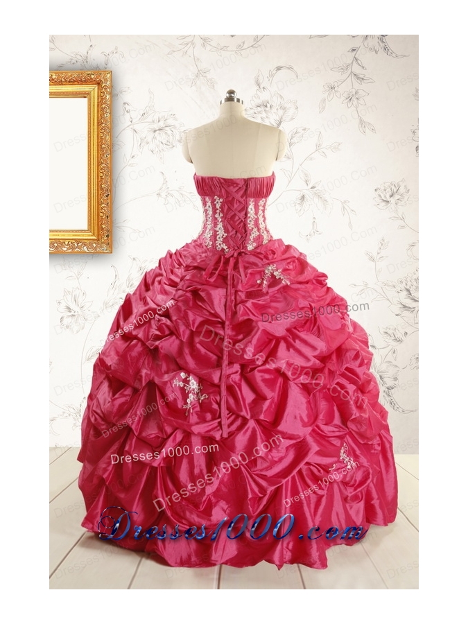 Cheap Appliques Coral Red Quinceanera Dress with Strapless
