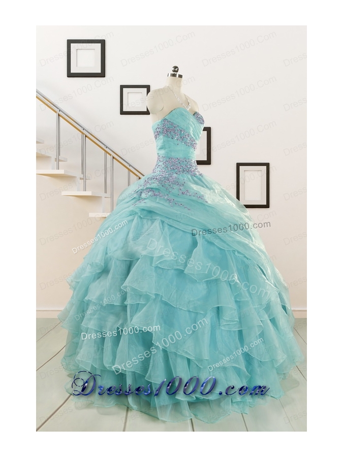 Sweetheart Organza Beading and Ruffles Quinceanera Dresses for 2015
