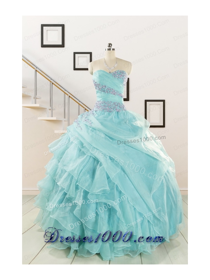 Sweetheart Organza Beading and Ruffles Quinceanera Dresses for 2015
