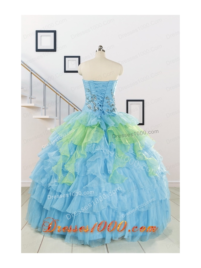 Wonderful Multi-color Strapless Beading Quinceanera Dress for 2015