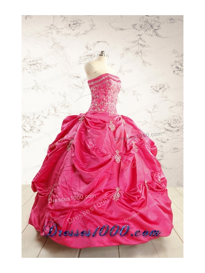 2015 Beautiful Strapless Quinceanera Dress with Appliques