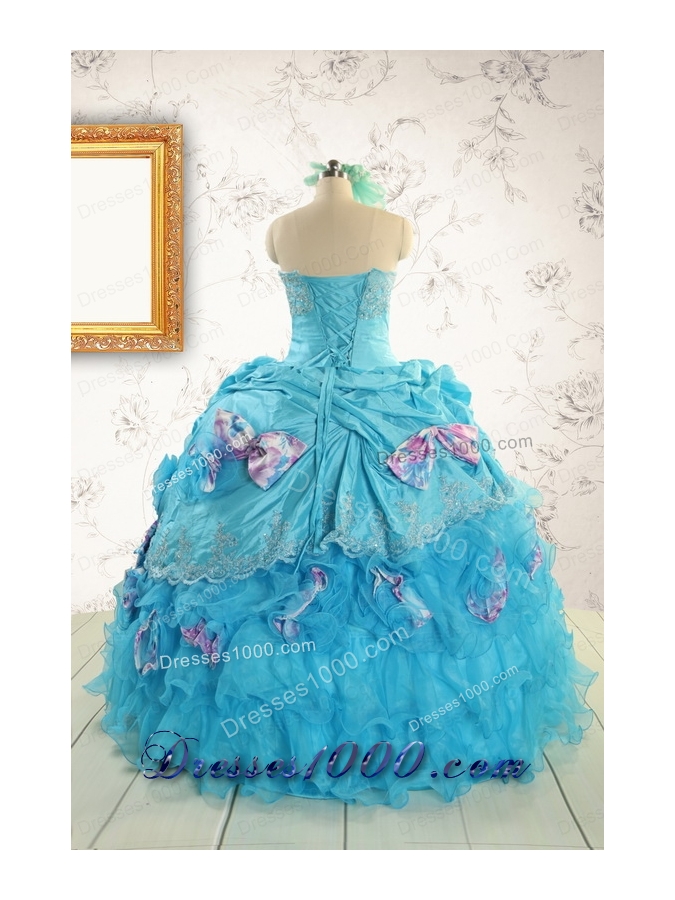 2015 Cheap Aqua Blue Appliques Quinceanera Dresses with Appliques