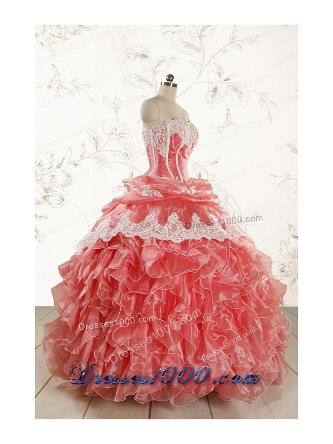 2015 Fashionable Strapless Watermelon Quinceanera Dresses
