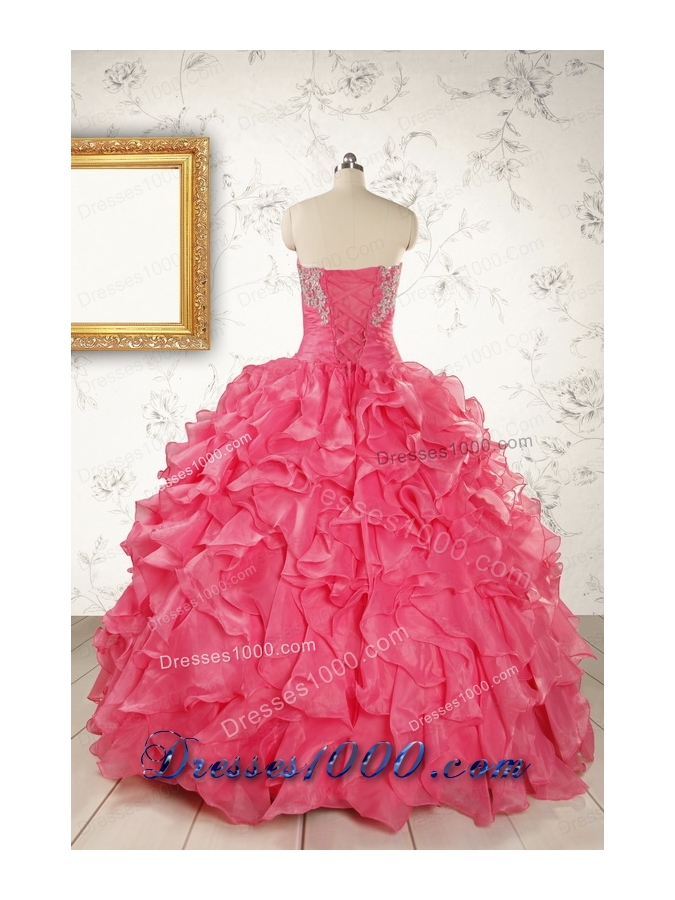 2015 Pretty Beading and Ruffles Red Quinceanera Dresses with Strapless