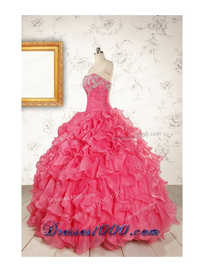 2015 Pretty Beading and Ruffles Red Quinceanera Dresses with Strapless