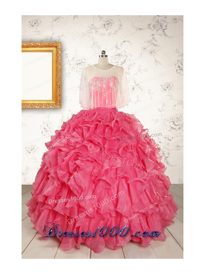 2015 Pretty Beading and Ruffles Red Quinceanera Dresses with Strapless