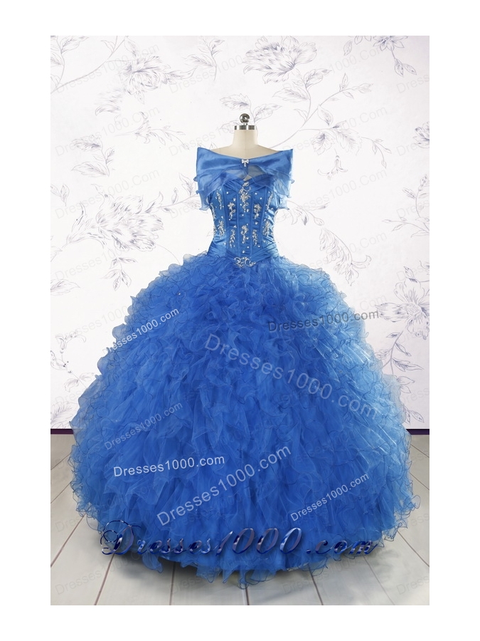 2015 Pretty Royal Blue Quinceanera Dresses with Appliques and Ruffles