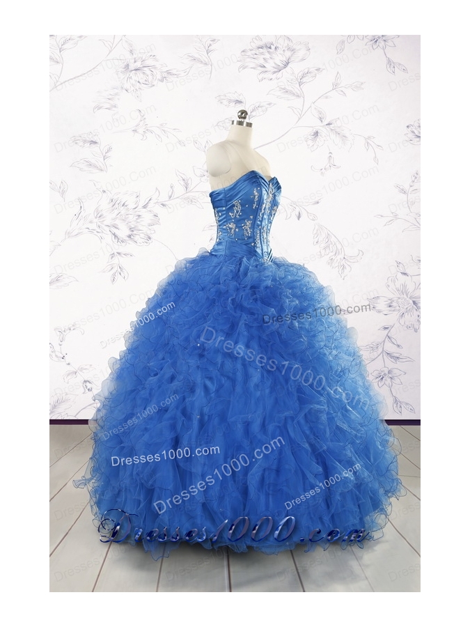 2015 Pretty Royal Blue Quinceanera Dresses with Appliques and Ruffles