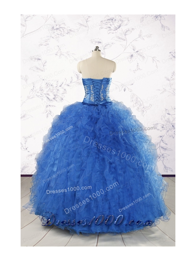 2015 Pretty Royal Blue Quinceanera Dresses with Appliques and Ruffles