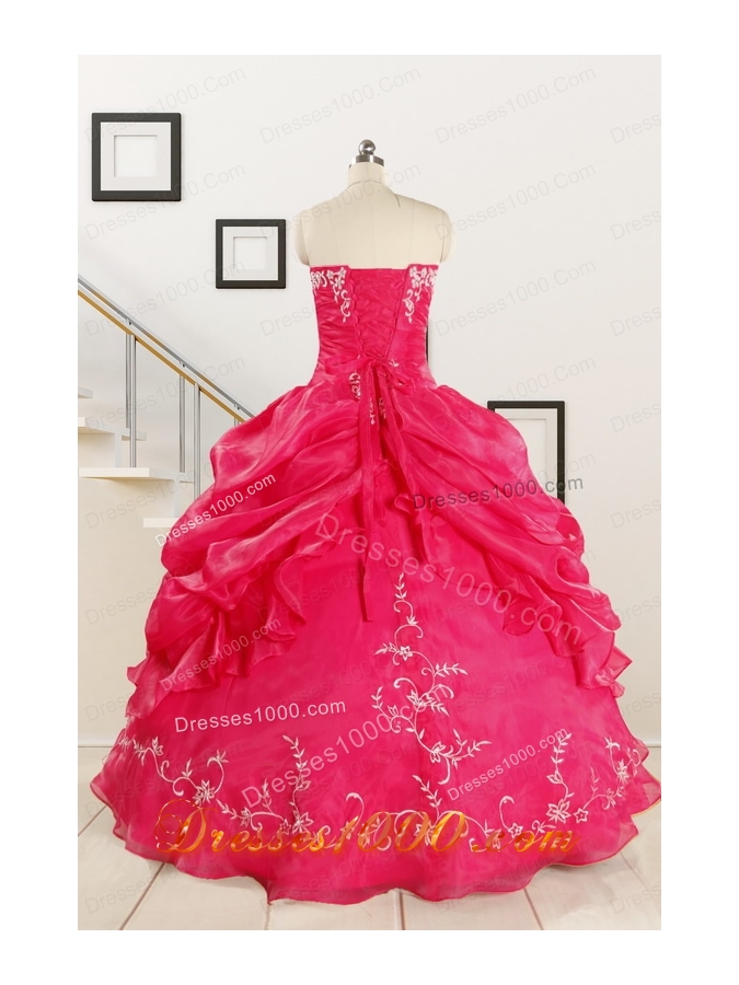 2015 Pretty Sweetheart Embroidery Quinceanera Dress in Hot Pink