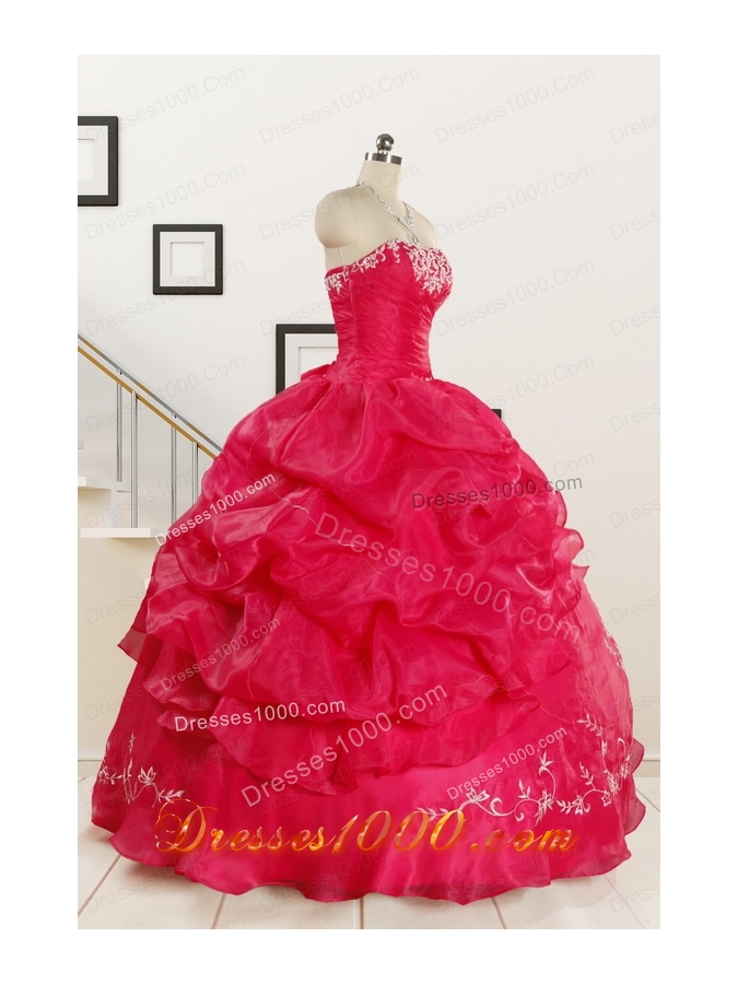 2015 Pretty Sweetheart Embroidery Quinceanera Dress in Hot Pink