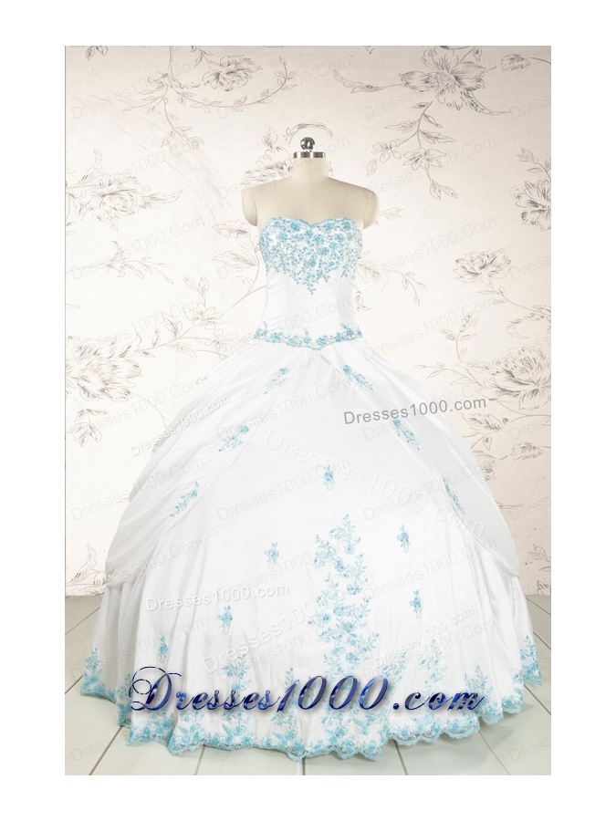 Appliques Pretty Quinceanera Dresses in White for 2015